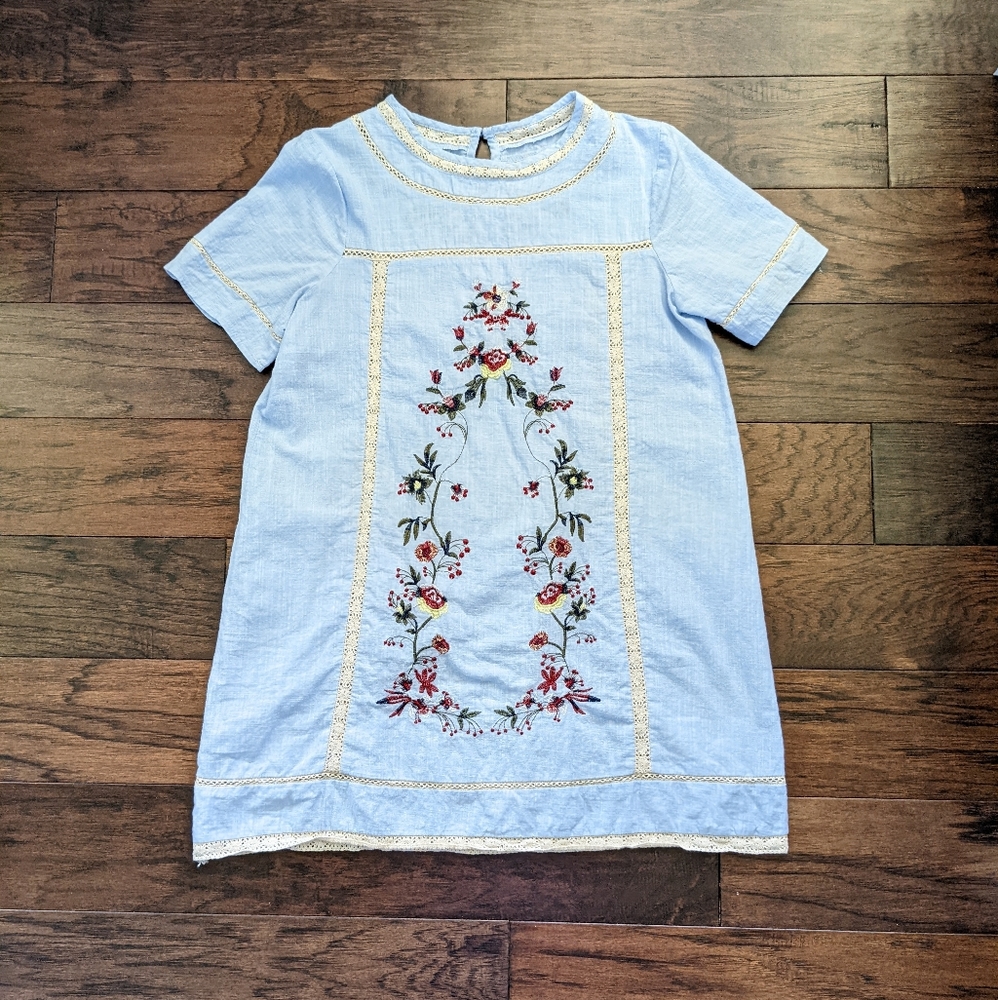 Cute Unique Embroidered Tunic Dress with Crocheted Trim